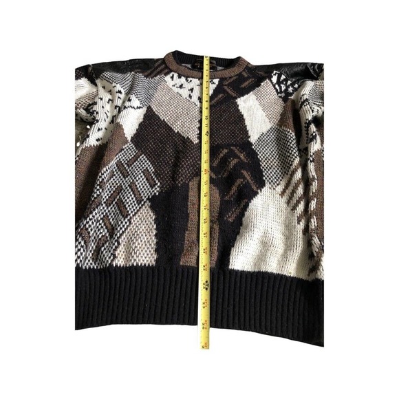 Vintage Uniform Code Geometric Knit Sweater Size S With Leather Patches - Picture 11 of 16
